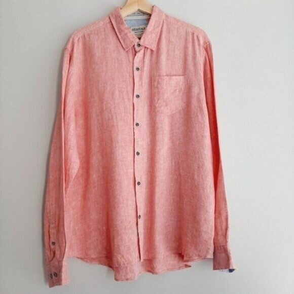 HERITAGE 100% Soft Linen Button Down Shirt Pink Men's Sz XL - Picture 2 of 9